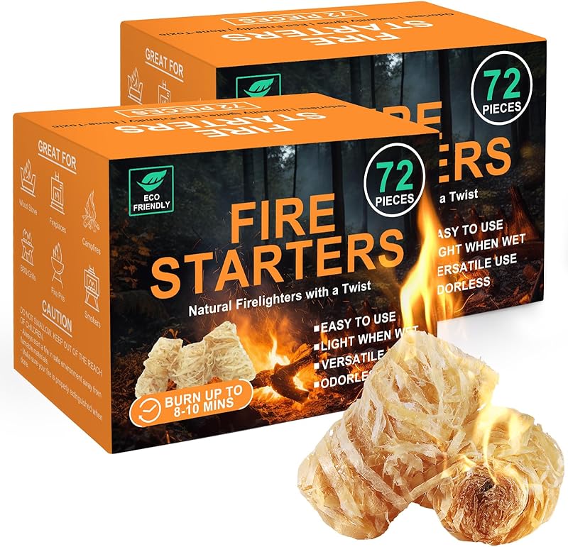 Realcook Natural Fire Starter for Fireplaces: All Weather Charcoal Firestarters - Odorless Fire Starters Cubes for Campfires | Grill | Fire Pit | BBQ | Wood Stove | Smoker - 144 Counts