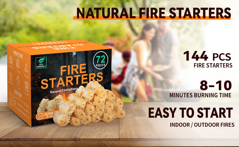 Realcook Natural Fire Starter for Fireplaces: All Weather Charcoal Firestarters - Odorless Fire Starters Cubes for Campfires | Grill | Fire Pit | BBQ | Wood Stove | Smoker - 144 Counts