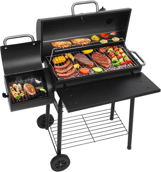 Realcook Charcoal Grills with Offest Smokers: Spacious Barrel Charcoal BBQ Grill | Barbecue Smoker Grill Combo for Outdoor Backyard Patio Camping Picnic and Party