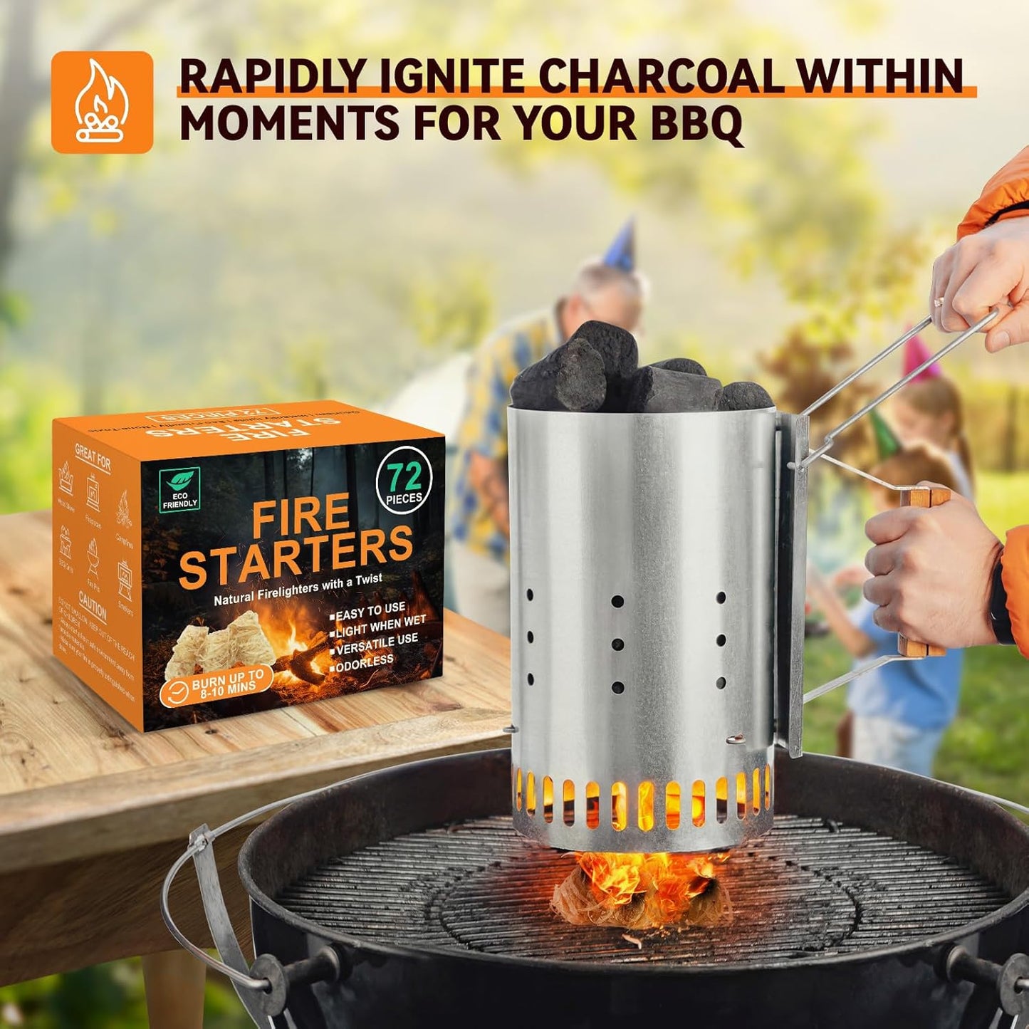 Realcook Natural Fire Starter for Fireplaces: All Weather Charcoal Firestarters - Odorless Fire Starters Cubes for Campfires | Grill | Fire Pit | BBQ | Wood Stove | Smoker - 144 Counts