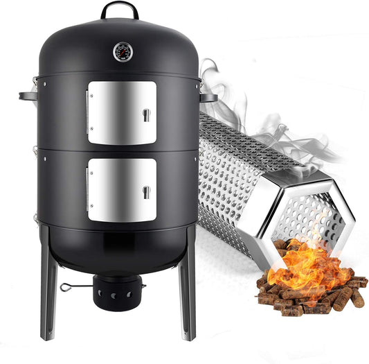 Realcook 20-Inch Charcoal Smoker Grill with Pellet Smoker Tube